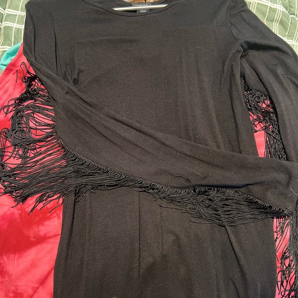 Rue21 Black Long Sleeve Fringe Dress